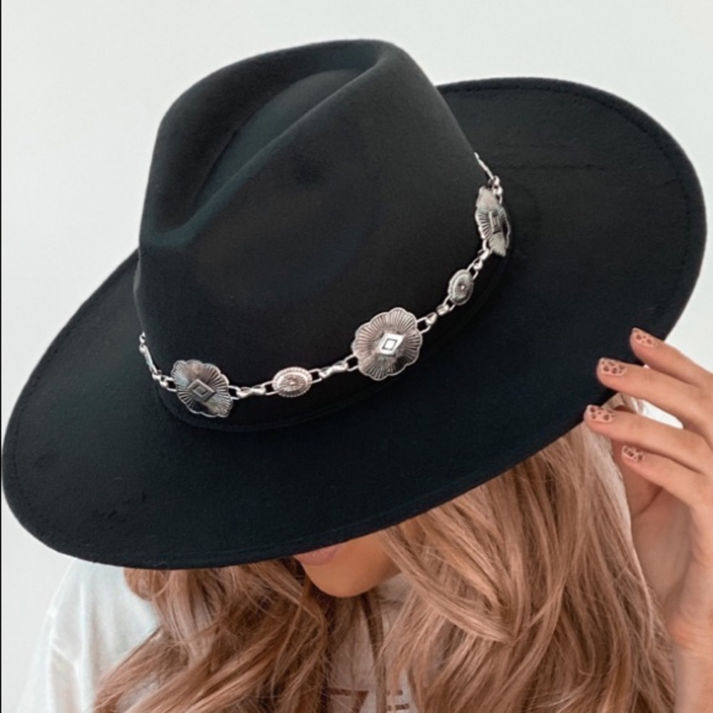 NWT Concho Silver Western Belted Felt Hat Black - Picture 9 of 14